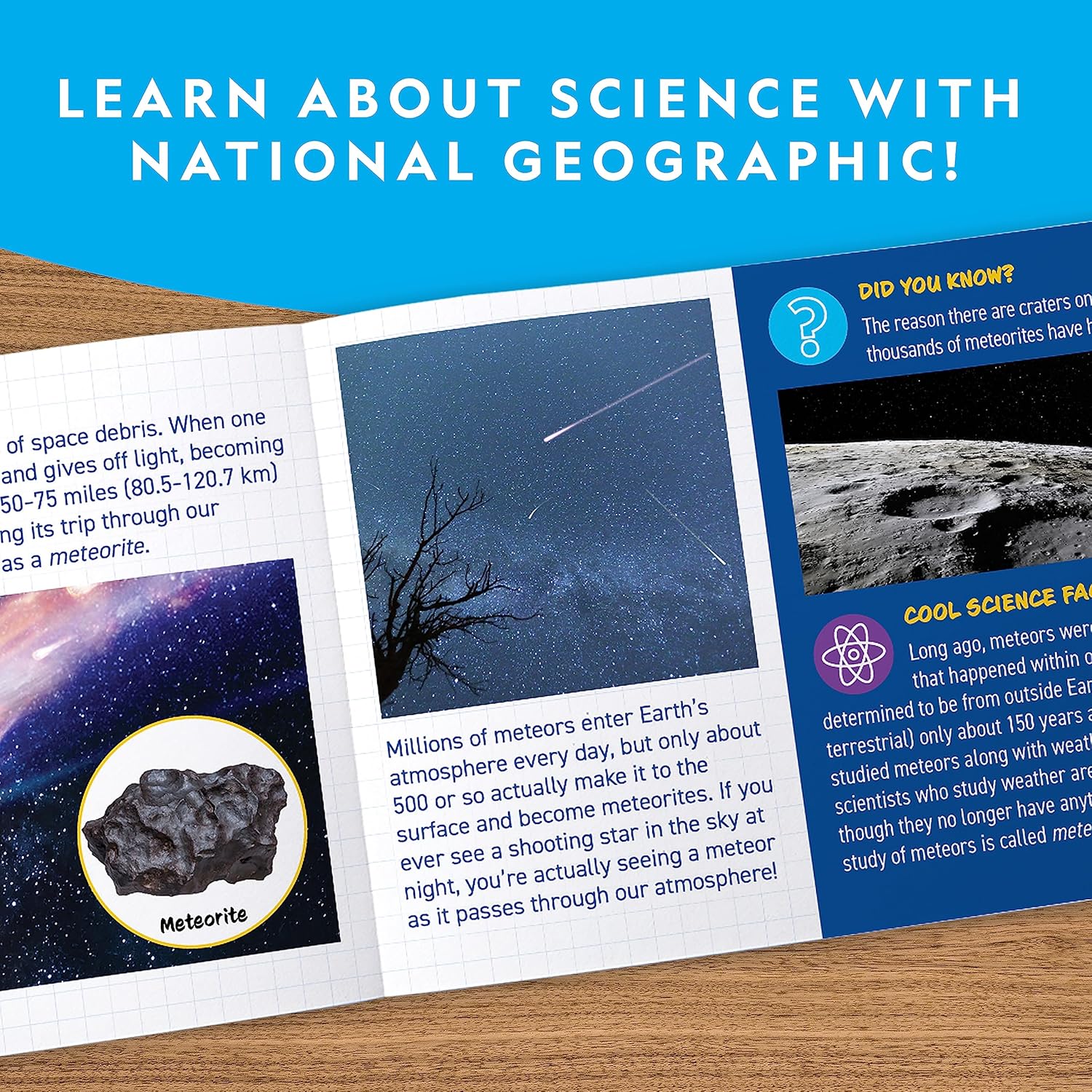 Playzokids National Geographic glow-in-the-dark meteor model with detailed surface and realistic crater features.