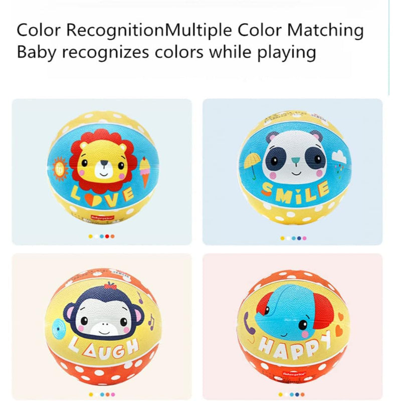 Colorful Fisher-Price baby play balls, 15cm diameter, soft plastic with bright patterns for infant sensory play.