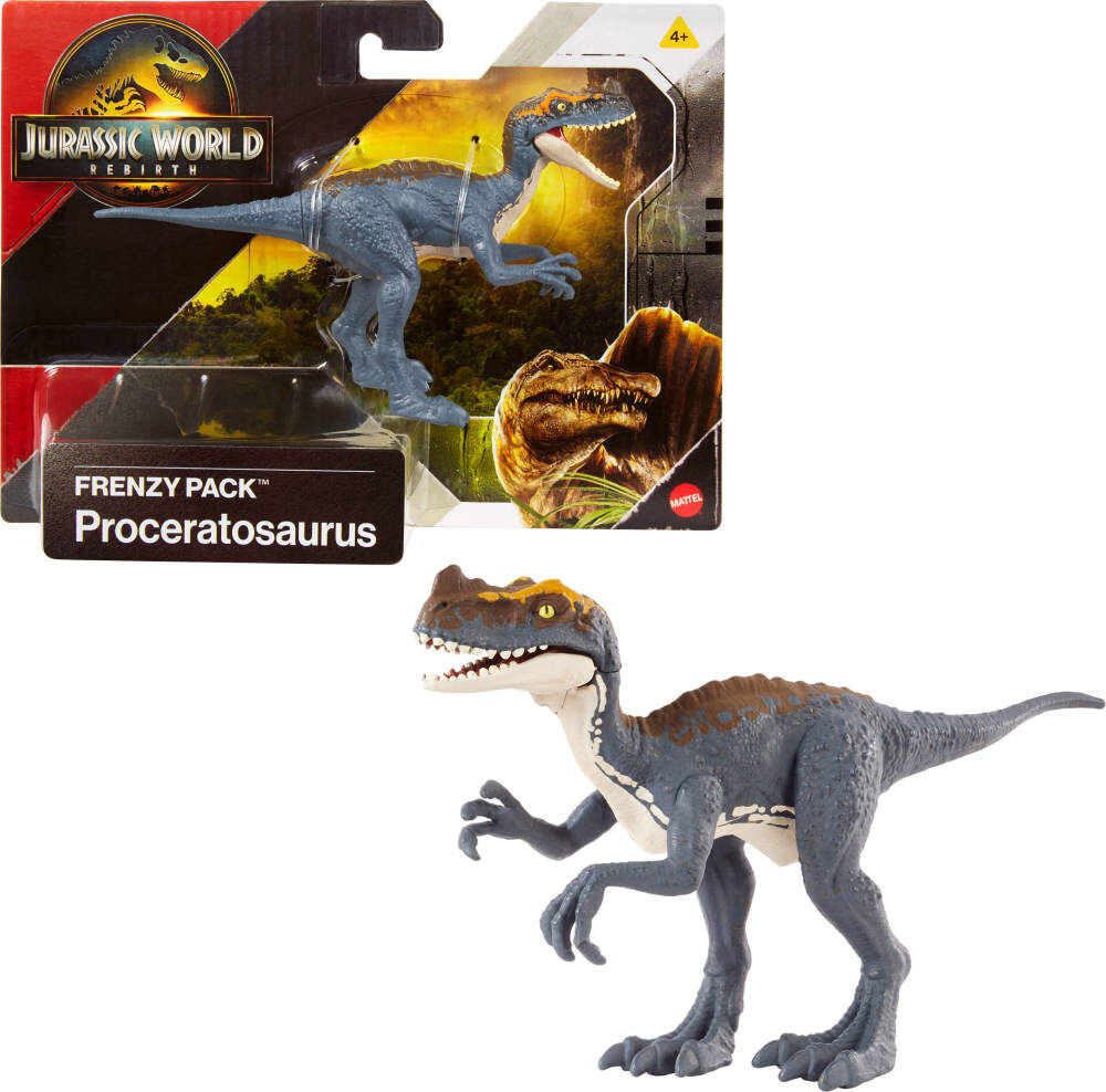 Jurassic World Rebirth Strike Attack Proceratosaurus action figure with detailed sculpt and vibrant colors.