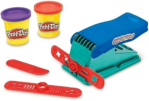 Colorful Play Doh Mini Fun Factory Shapes playset with various shapes and tools, designed for creative toy play by Hasbro.