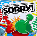 Hasbro Sorry! Rivals Edition board game laid out on a table with colorful game pieces and cards for gameplay.