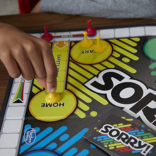 Hasbro Sorry! Rivals Edition board game with colorful game pieces and game board on a table, toy game for family fun.