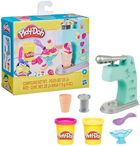 Hasbro Play Doh Mini Fun Factory Ice Cream Playset with colorful molds and tools for creative toy ice cream making.