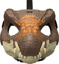 Kids face helmet featuring a Spinosaurus design from Jurassic World, with colorful dinosaur graphics and adjustable straps.