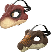 Kids Jurassic World Spinosaurus face helmet featuring detailed dinosaur design for children’s costume or dress-up.