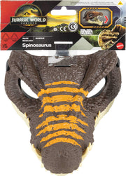 Kids Jurassic World Spinosaurus face helmet featuring detailed dinosaur design for children’s costume or dress-up.