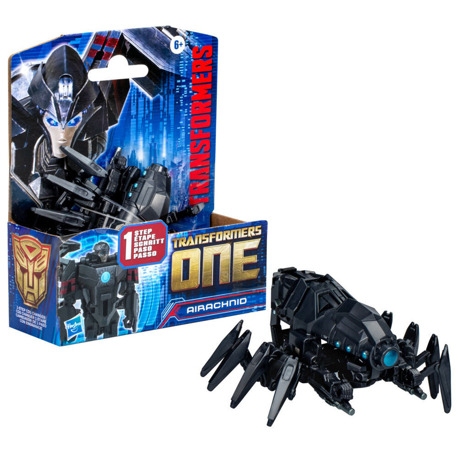 Hasbro Transformers One COG Changer Arachnid action figure with detailed robot and arachnid form, featuring articulated limbs and vibrant colors.