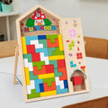 Colorful Tetris wooden puzzle toy with interlocking square pieces, designed for fun and cognitive development.