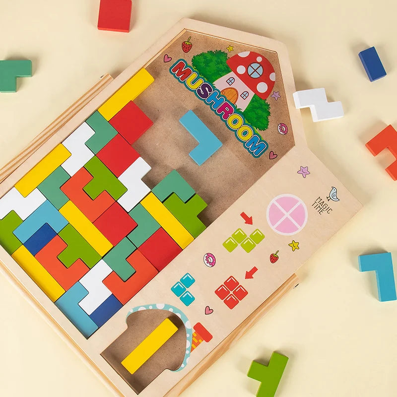 Colorful Tetris wooden puzzle toy by Generic, featuring interlocking square pieces for fun and educational play.
