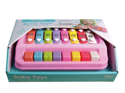 Mini music piano toy with eight keys designed for babies, featuring colorful buttons and playful knock organ sounds.