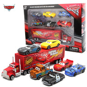 Seven-piece Disney Pixar Cars 3 toy set featuring colorful plastic race cars and characters from the animated film.