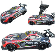 Max Racing smoke drift car with wheels, 2.4GHz remote control, toy RC vehicle in action on a smooth surface.