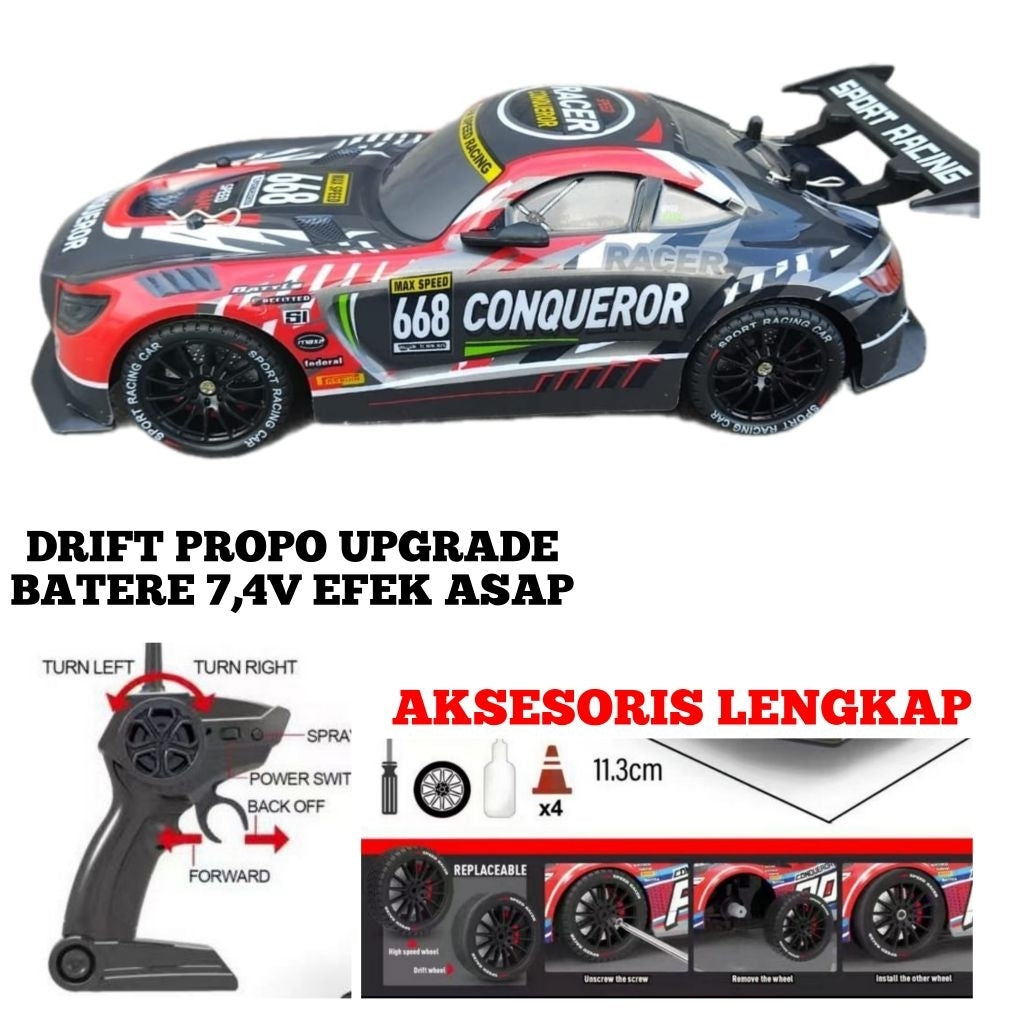 Max Racing smoke drift car with wheels, 2.4GHz remote control, toy RC vehicle in action on a smooth surface.