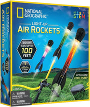 National Geographic light-up air rockets by Playzokids with colorful, illuminated rocket toys ready for outdoor play and sky launching.