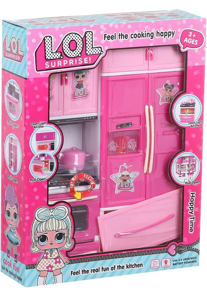 Colorful LOL Surprise toy kitchen set with playful appliances and accessories, perfect for imaginative play.
