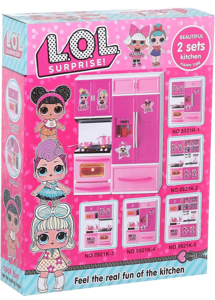 Colorful LOL Surprise toy kitchen set with playful accessories, perfect for pretend play and imaginative fun.