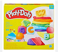 Play-Doh Fundamentals ABC Tool Set by Hasbro with six colorful non-toxic Play-Doh containers and alphabet tools for kids.
