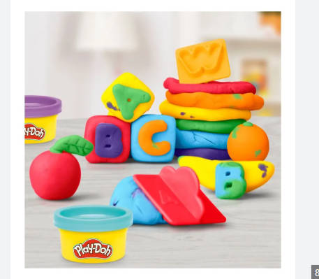 Hasbro Play-Doh Fundamentals ABC Tool Set with six colorful, non-toxic dough tools and bright Play-Doh colors for creative fun.