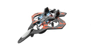 Remote controlled fighter toy airplane with 2.4GHz quadcopter design, featuring sleek fighter jet details and colorful accents.