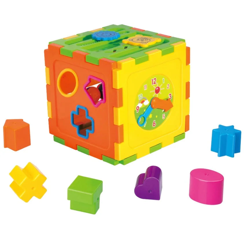 Colorful Tanny Kids Shape Sorting Cube with various geometric shapes for early childhood learning and development.
