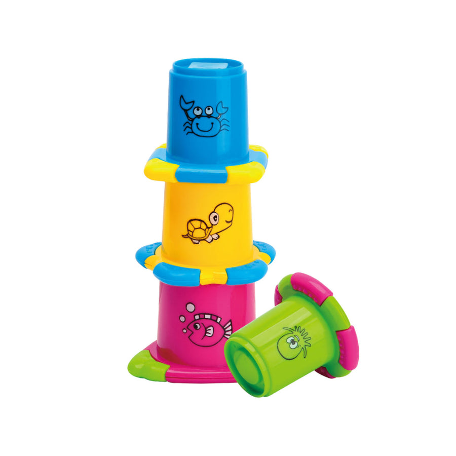Tanny Kids stacking cups toy set with colorful plastic cups arranged in ascending order, designed for early childhood play.