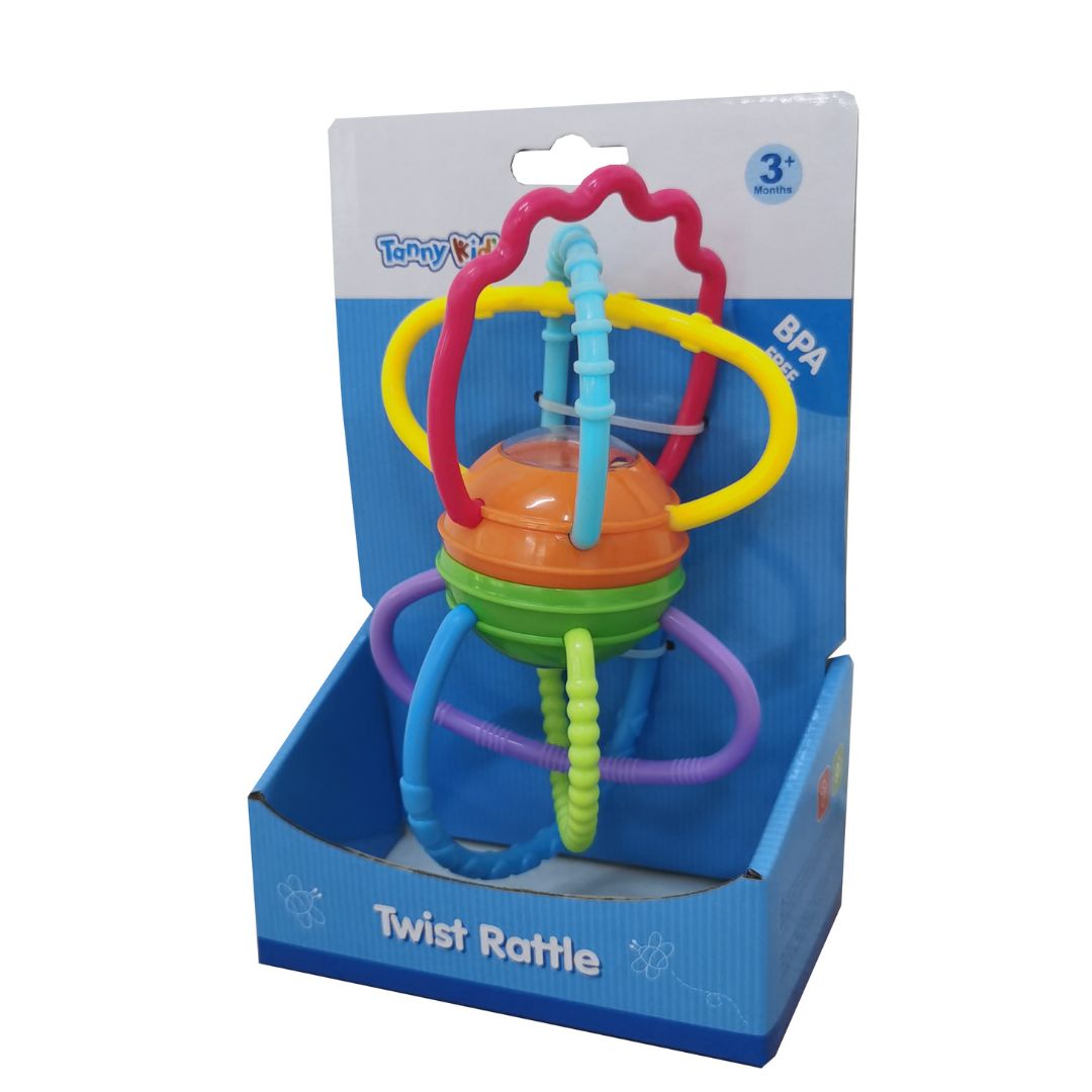 Tanny Kids Tanny Kids Twist Rattle for babies, colorful plastic toy with twisting design and rattling sound.