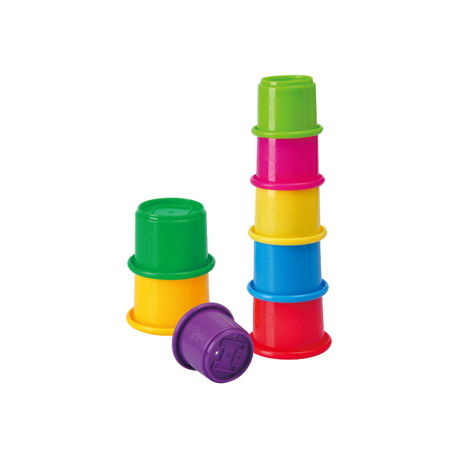 Colorful Tanny Toys Ocean Cups for kids, featuring ocean-themed designs and stackable plastic cups for play and learning.
