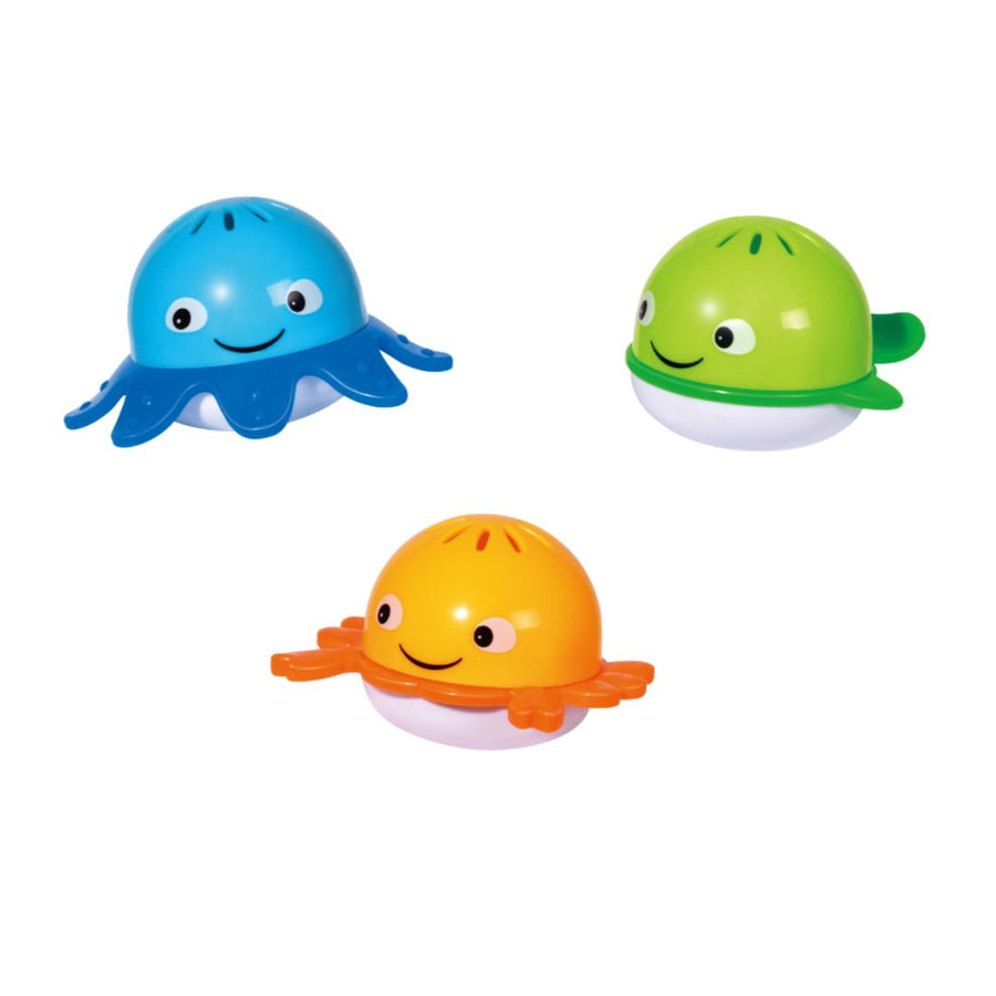 Colorful Tanny Kids Tanny Kids bath toys set with various floating and squeezable toys for children.