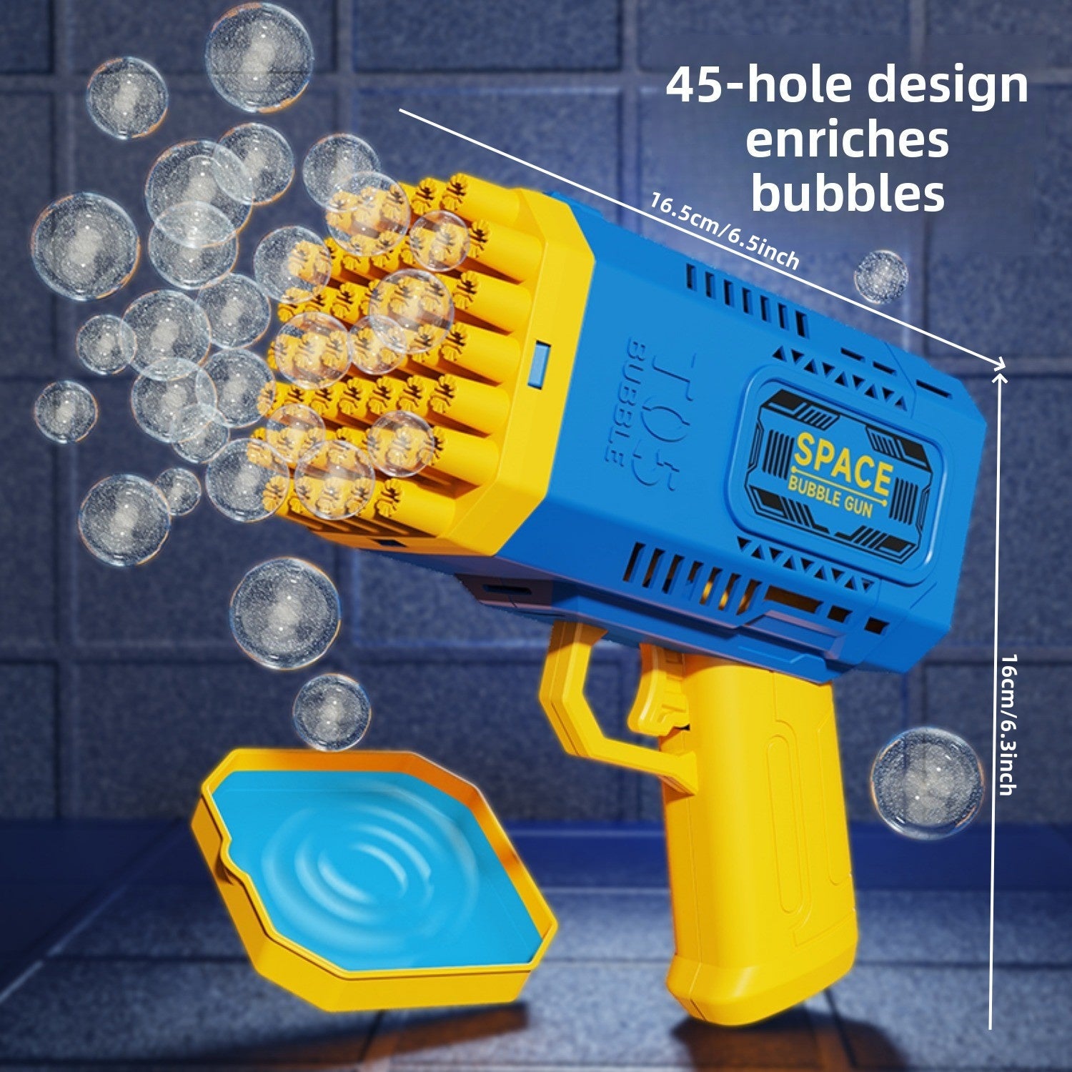 Portable automatic bubble gun with 45 holes, handheld bubble machine by Generic producing colorful bubbles for outdoor fun.
