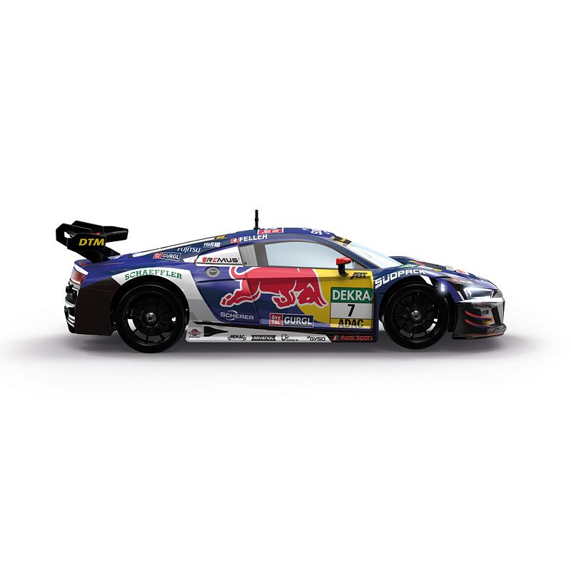Carrera Red Bull Audi R8 LMS GT3 EVO II toy car, detailed miniature model in red and black for racing enthusiasts.
