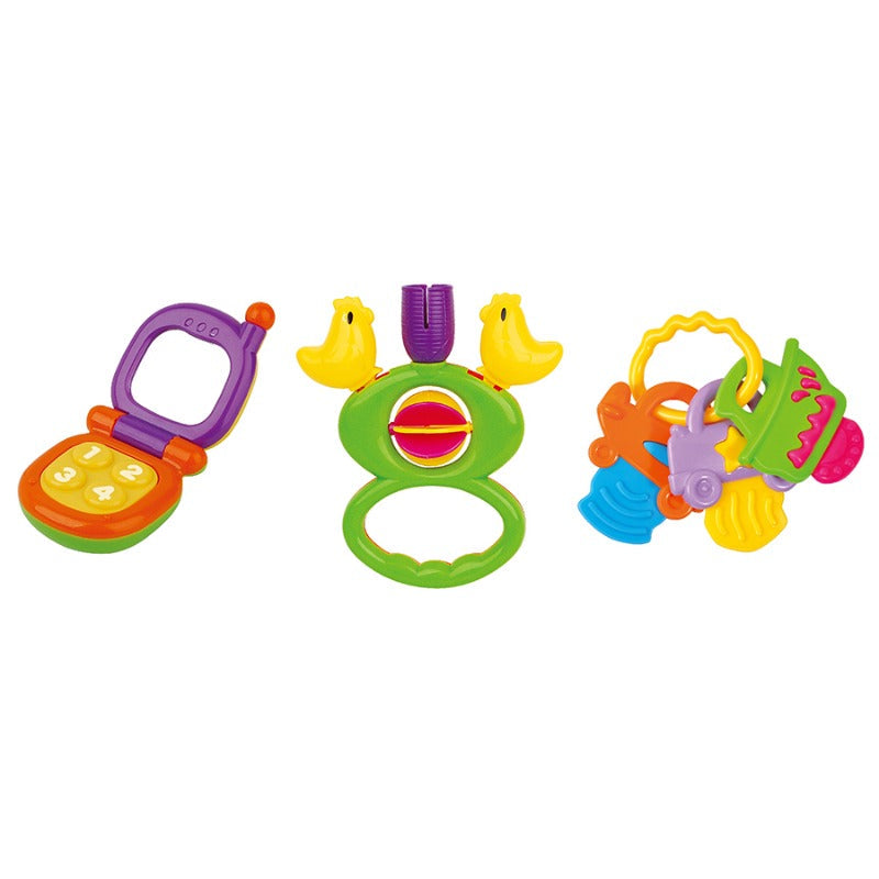 Tanny Kids Baby Rattles set with three colorful, soft plastic rattles designed for infants and early sensory play.
