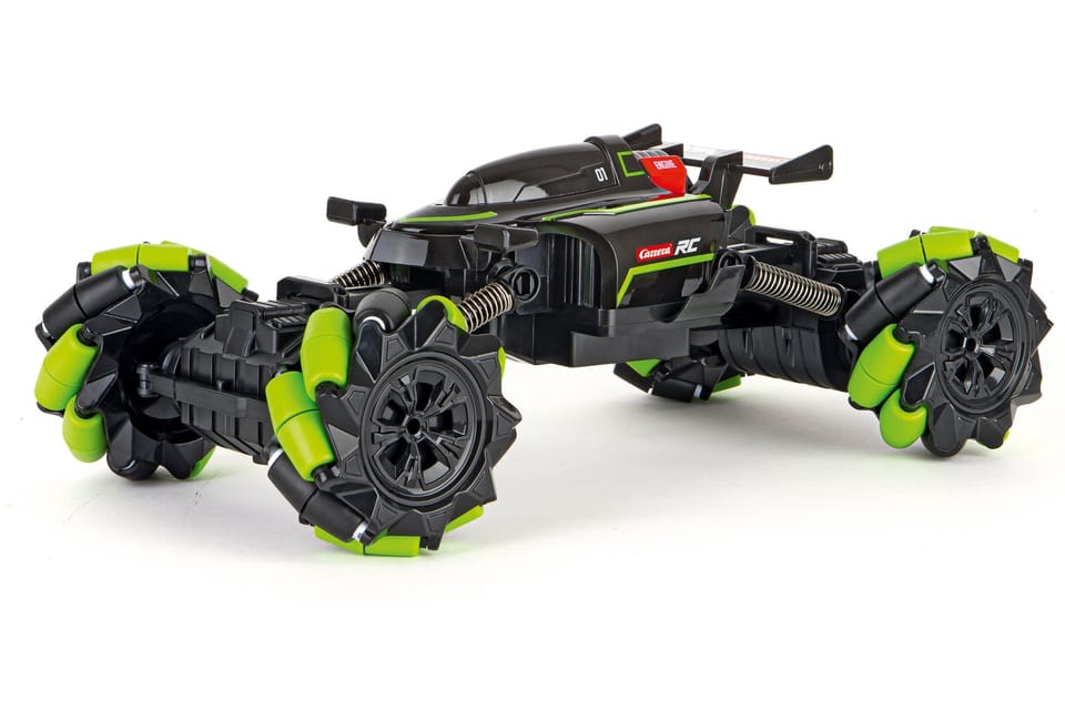 Silver Carrera RC Drift Car with electric engine, radio-controlled model designed for drifting and high-speed racing.