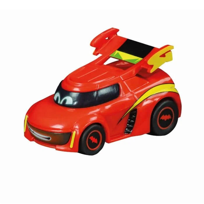 Carrera Pull and Speed DC Batwheels Bam vs Red Twin Pack toy set featuring two racing cars with DC Batman themes.