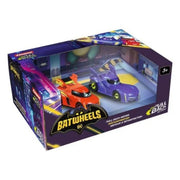 Carrera Pull and Speed DC Batwheels Bam vs Red Twin Pack toy race cars in a colorful set for kids.