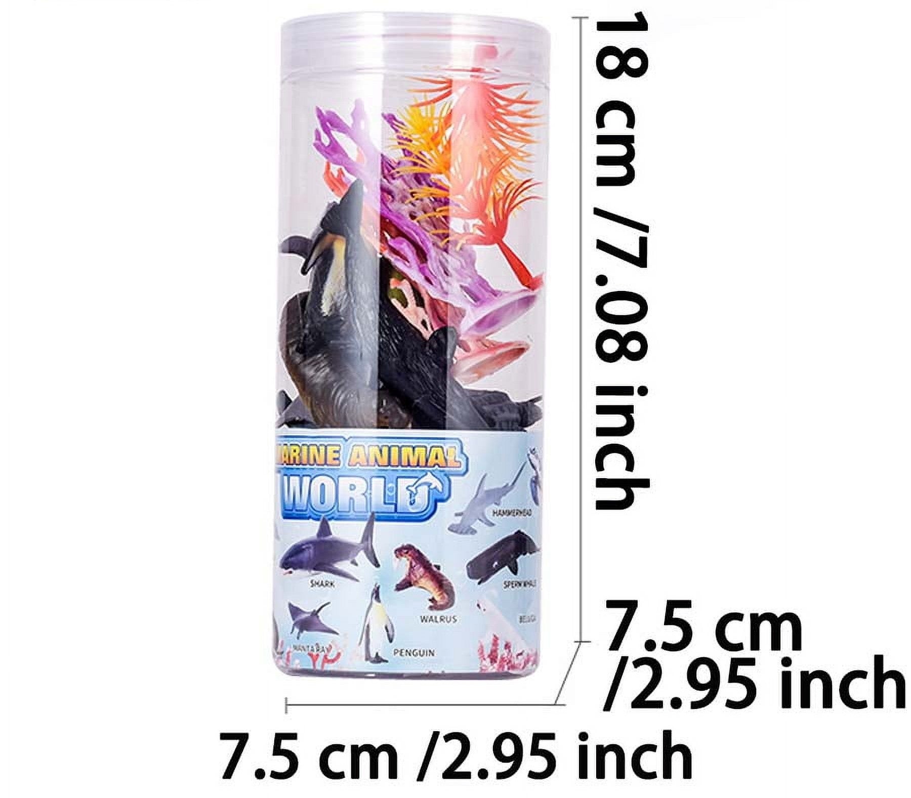 Sea Animal Toy Set from Animal World bucket featuring colorful plastic sea creatures for kids play and learning.