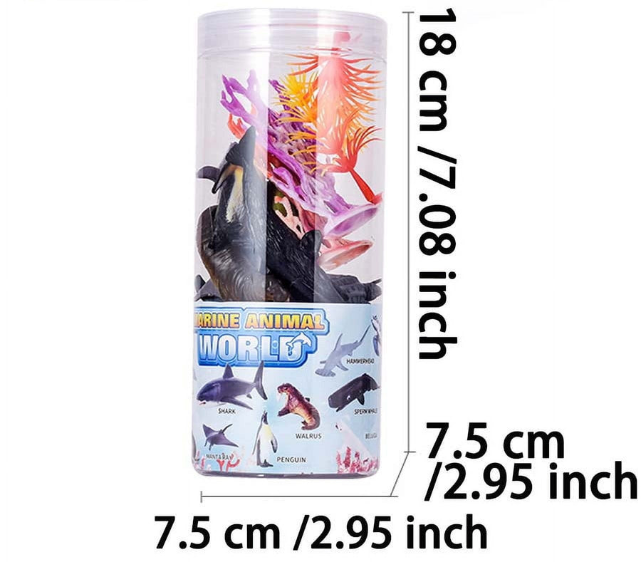 Sea Animal Toy Set from Animal World bucket featuring colorful plastic sea creatures for kids play and learning.