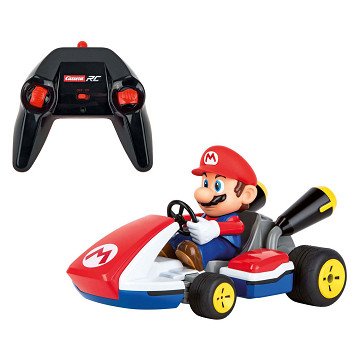 Carrera RC Super Mario Kart with sound, remote-controlled Mario-themed racing car on a track, detailed view of the toy vehicle