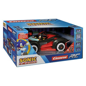 Close-up of the Carrera RC Sonic Racer Team Dark remote control car showing sleek design and detailed features.