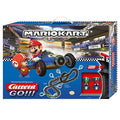 Carrera GO! Nintendo Mario Kart Mach8 slot car track detail with colorful track pieces and Mario-themed racing elements.