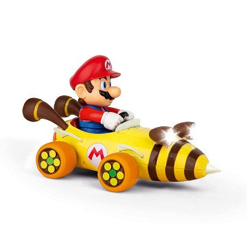 Carrera RC Mario Kart Bumble V Mario toy cars in 1:18 scale, detailed view showing colorful racing designs and brand logo.