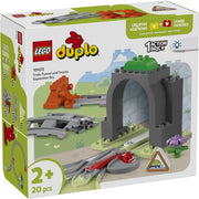 LEGO Duplo train tunnel and tracks expansion set 10425 with colorful tunnel piece and connecting train tracks for young children.