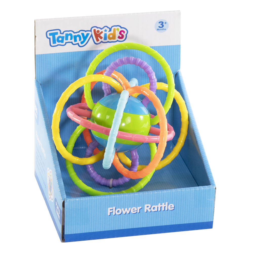 Tanny Kids Tanny Flower Rattle for babies, featuring colorful flower design and soft material for sensory play.