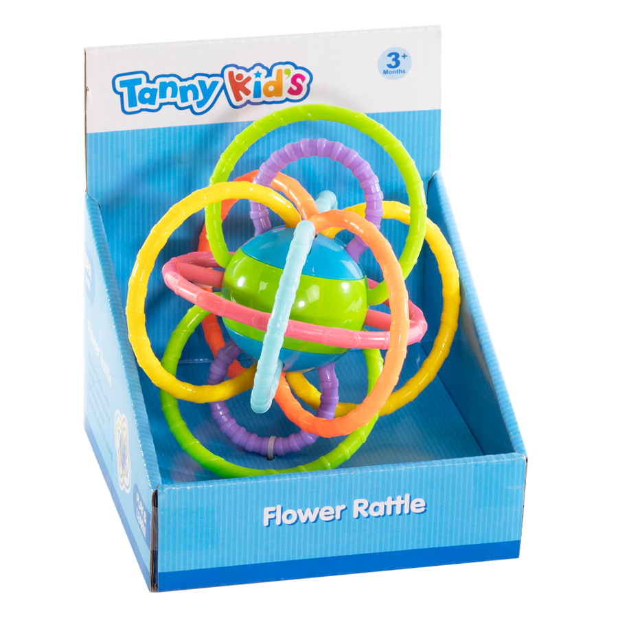 Tanny Kids Tanny Flower Rattle for babies, featuring colorful flower design and soft material for sensory play.
