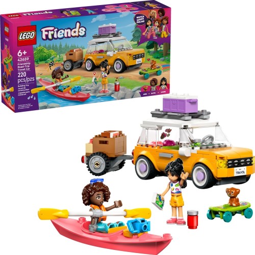 LEGO Friends hip road-trip travel car 42659, colorful toy vehicle with mini-figures, perfect for imaginative play and travel adventures.