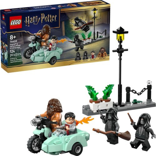 LEGO Harry Potter Hagrid and Harry Potter's Privet Drive Escape set, featuring detailed mini-figures and iconic scene accessories.