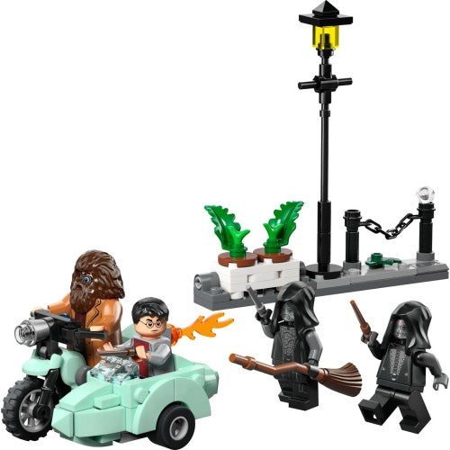 LEGO Harry Potter Hagrid and Harry's Privet Drive Escape set with detailed mini-figures and iconic scene from the Harry Potter series