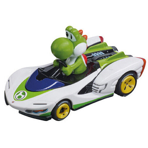 Carrera Pull N Speed Mario Kart P-Wing Twinpack toy set featuring colorful Mario Kart racing cars and accessories on a display.
