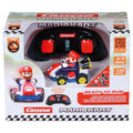 Carrera Mini RC Mario Kart toy remote control car with colorful Mario Kart design on a white background.