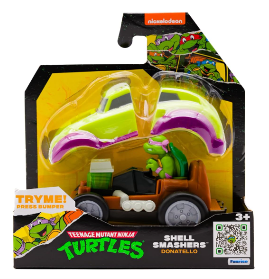 Teenage Mutant Ninja Turtles Donatello Shell Smasher Karts toy from Funrise, featuring Donatello character in colorful kart design.