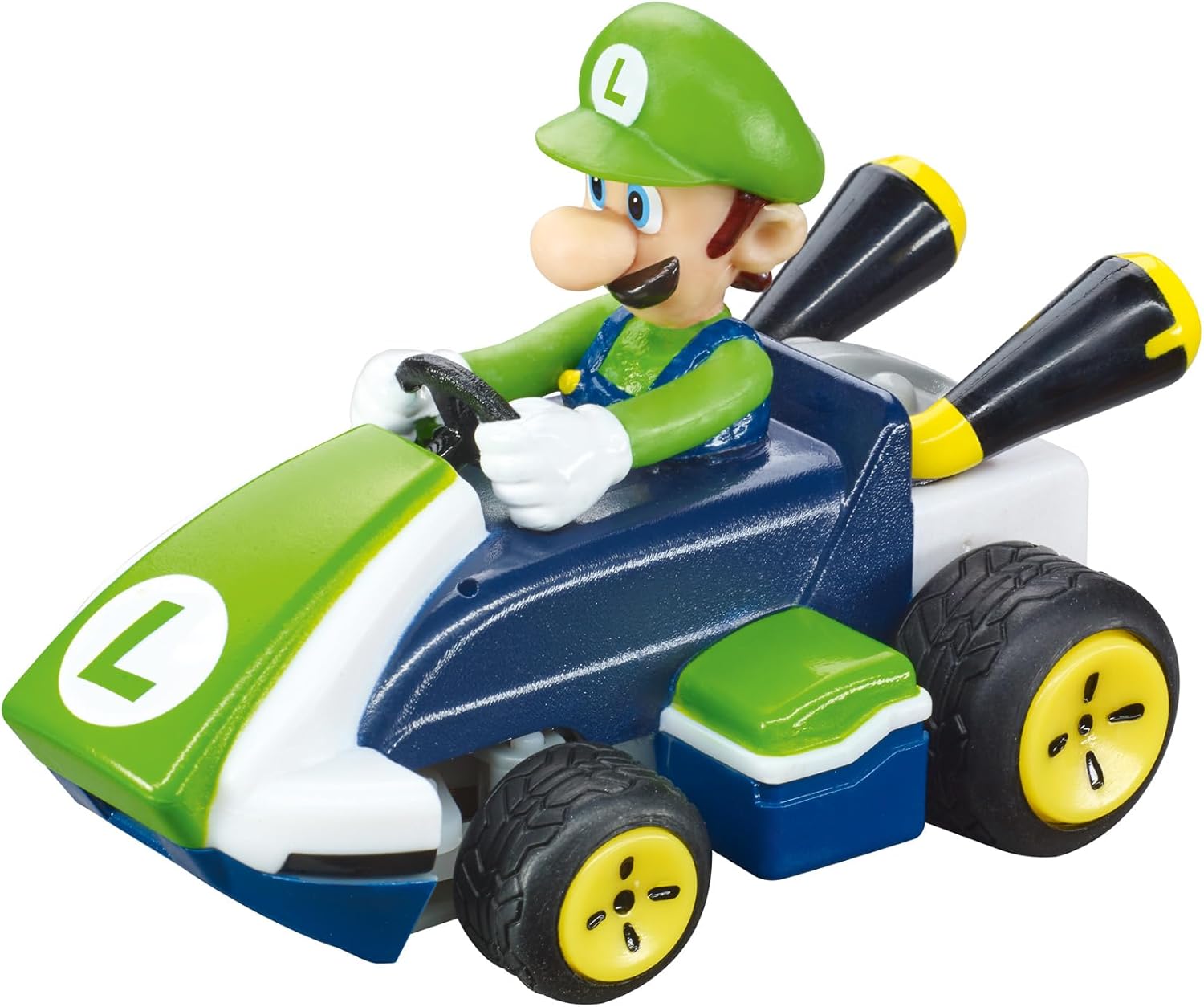 Carrera RC Mario Kart tabletop racing set featuring Mario and Luigi toy cars on a colorful track with detailed character figures.
